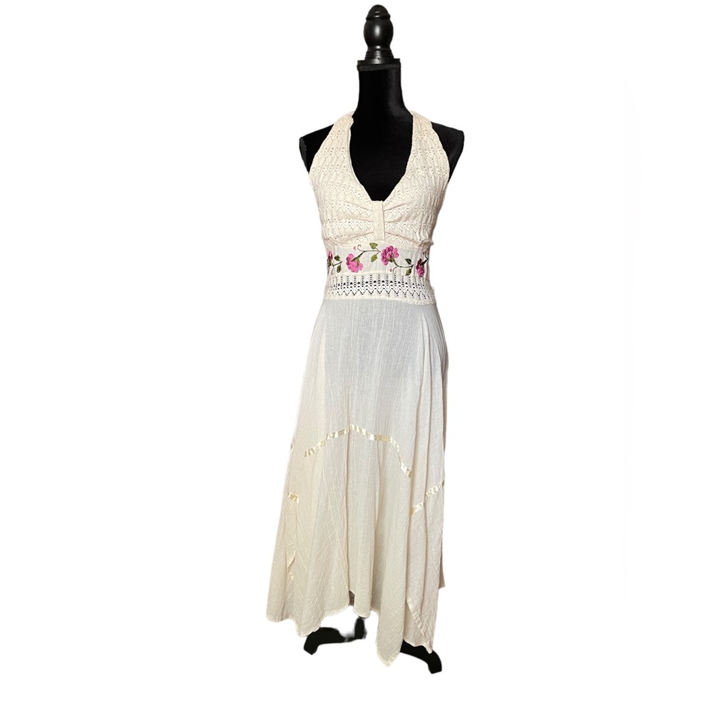 Y2K Fairy Garden Cotton Halter Dress with Flowers - Picture 1 of 10